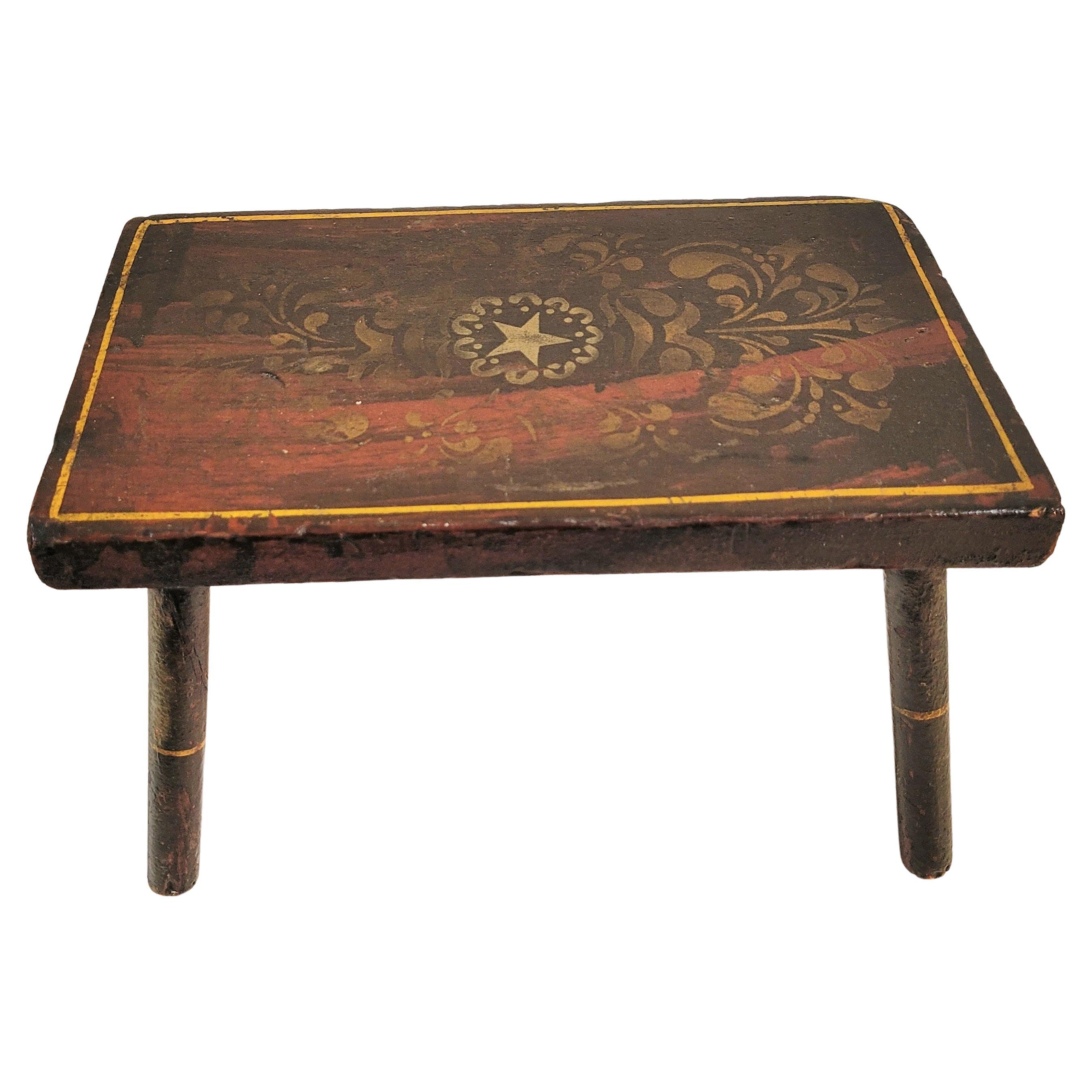 Hand-Crafted 19th C Hand Painted Stencil Stool with Star