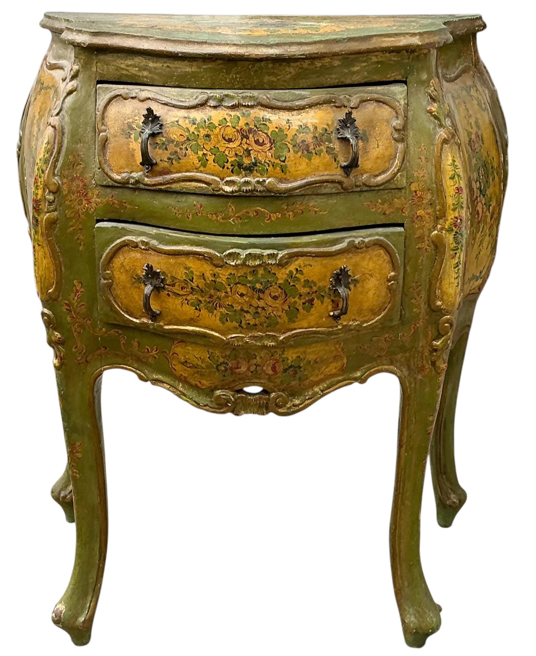 Early 20th Century 19th-C. Hand Painted Venetian Bombe Chest or Commode. For Sale