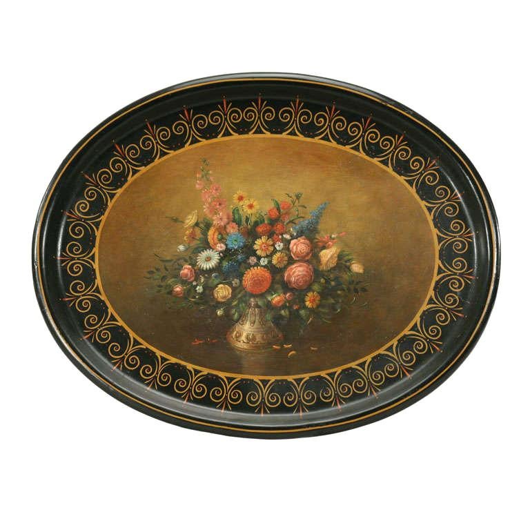 19th C. Hand Painted Victorian Papier-Mache Tray