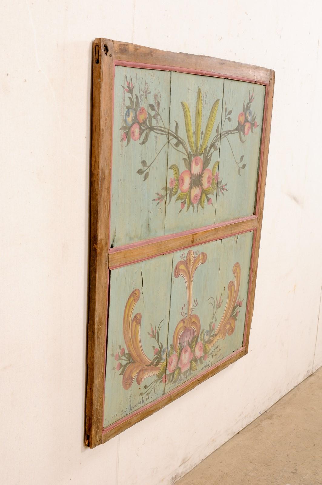 19th C. Hand-Painted Wooden Wall Panel in Floral Motif For Sale 5