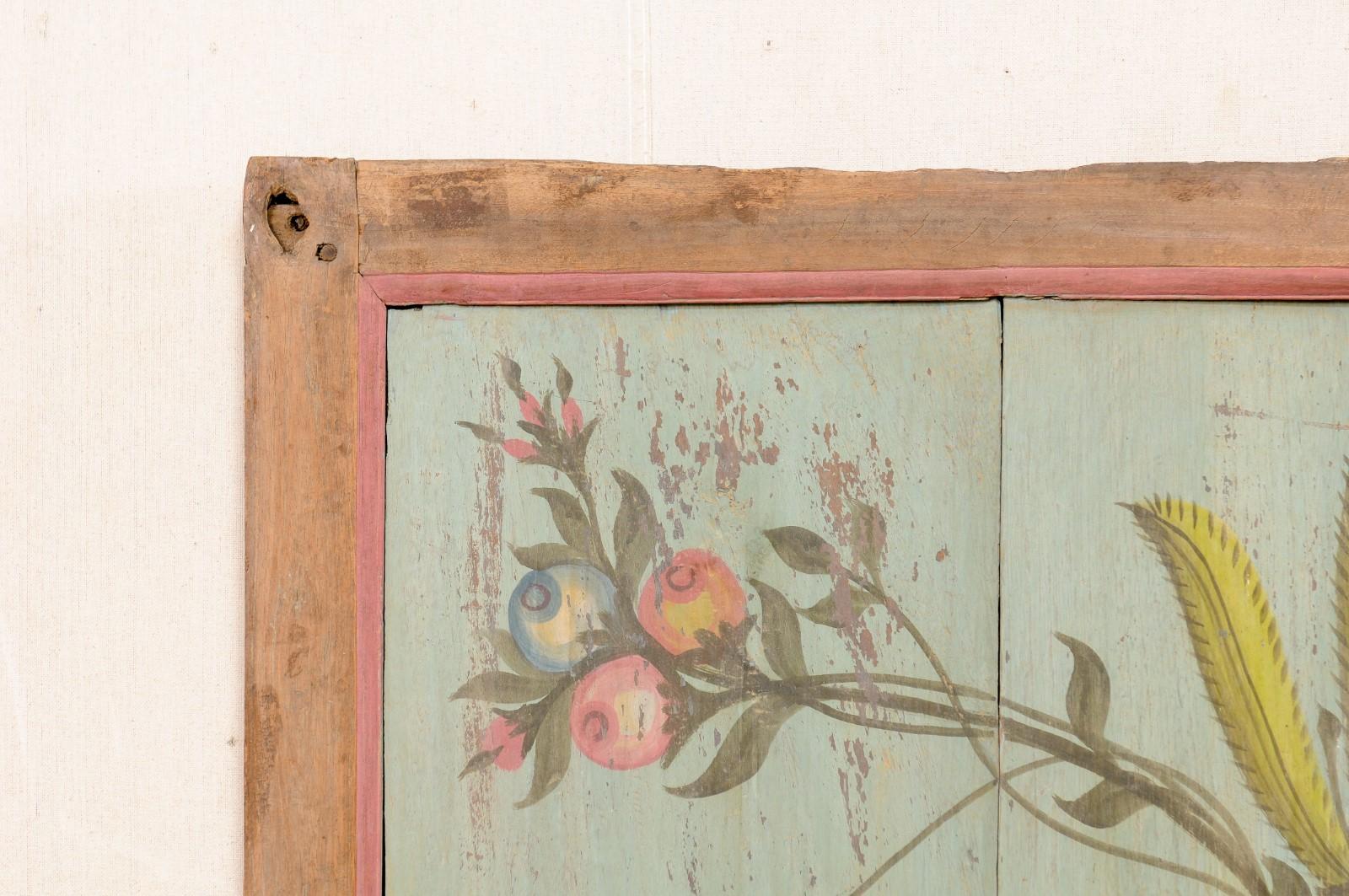 19th Century 19th C. Hand-Painted Wooden Wall Panel in Floral Motif For Sale