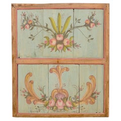 19th C. Hand-Painted Wooden Wall Panel in Floral Motif
