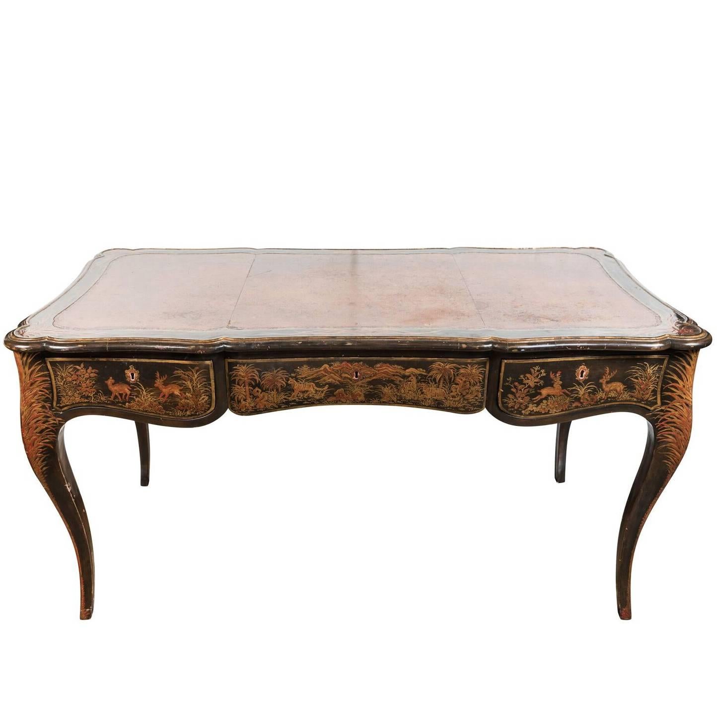 19th Century, Hand-Painted, Chinoiserie Desk