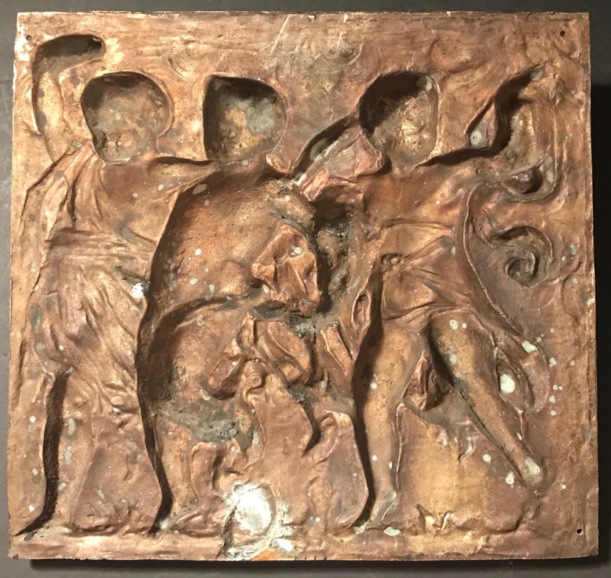 Heavy French Bronze Relief Plaque of 3 Dancing Putti with Tambourines 3