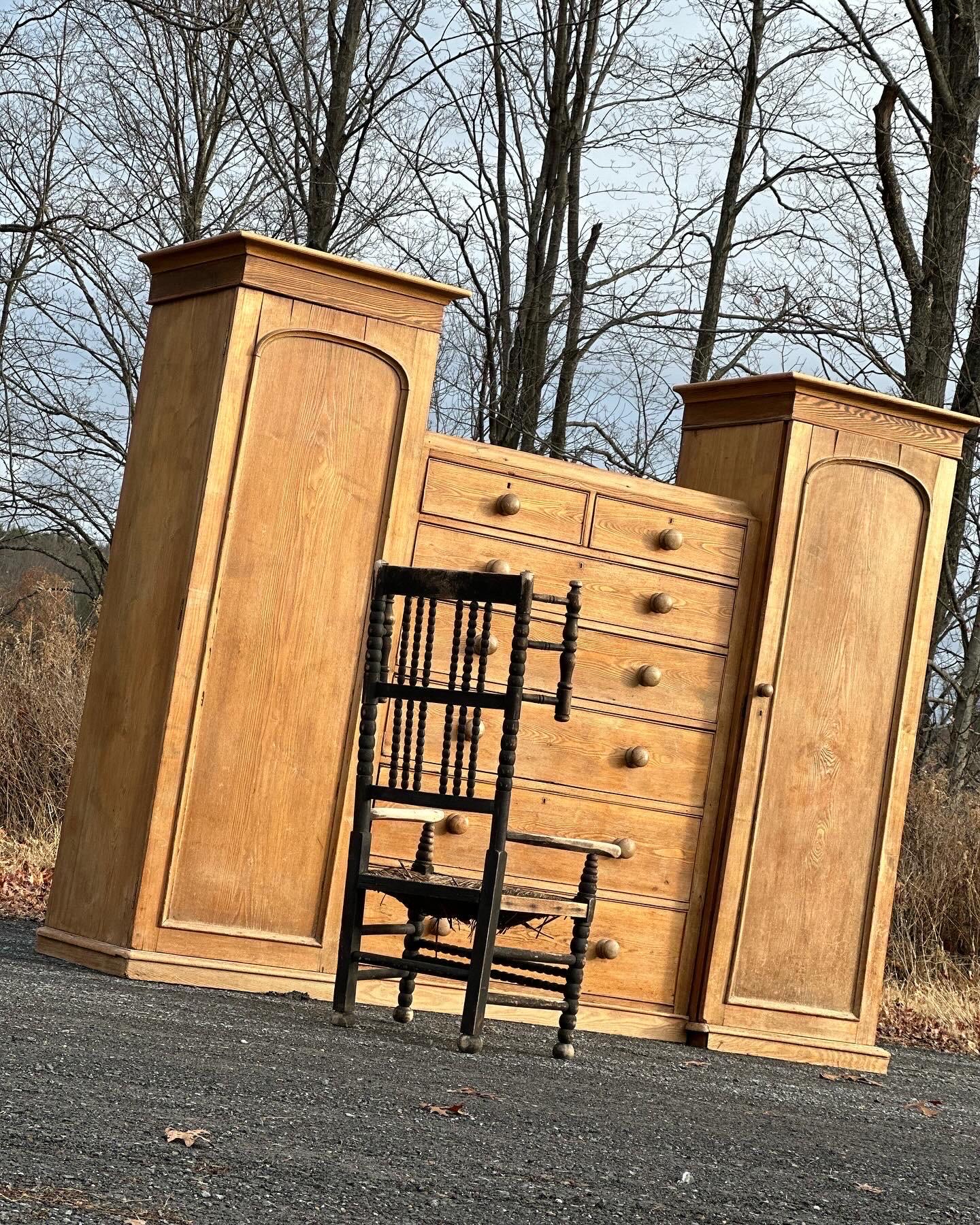 Arts and Crafts 19th C Hemlock 7 drawer chest with wardrobes For Sale