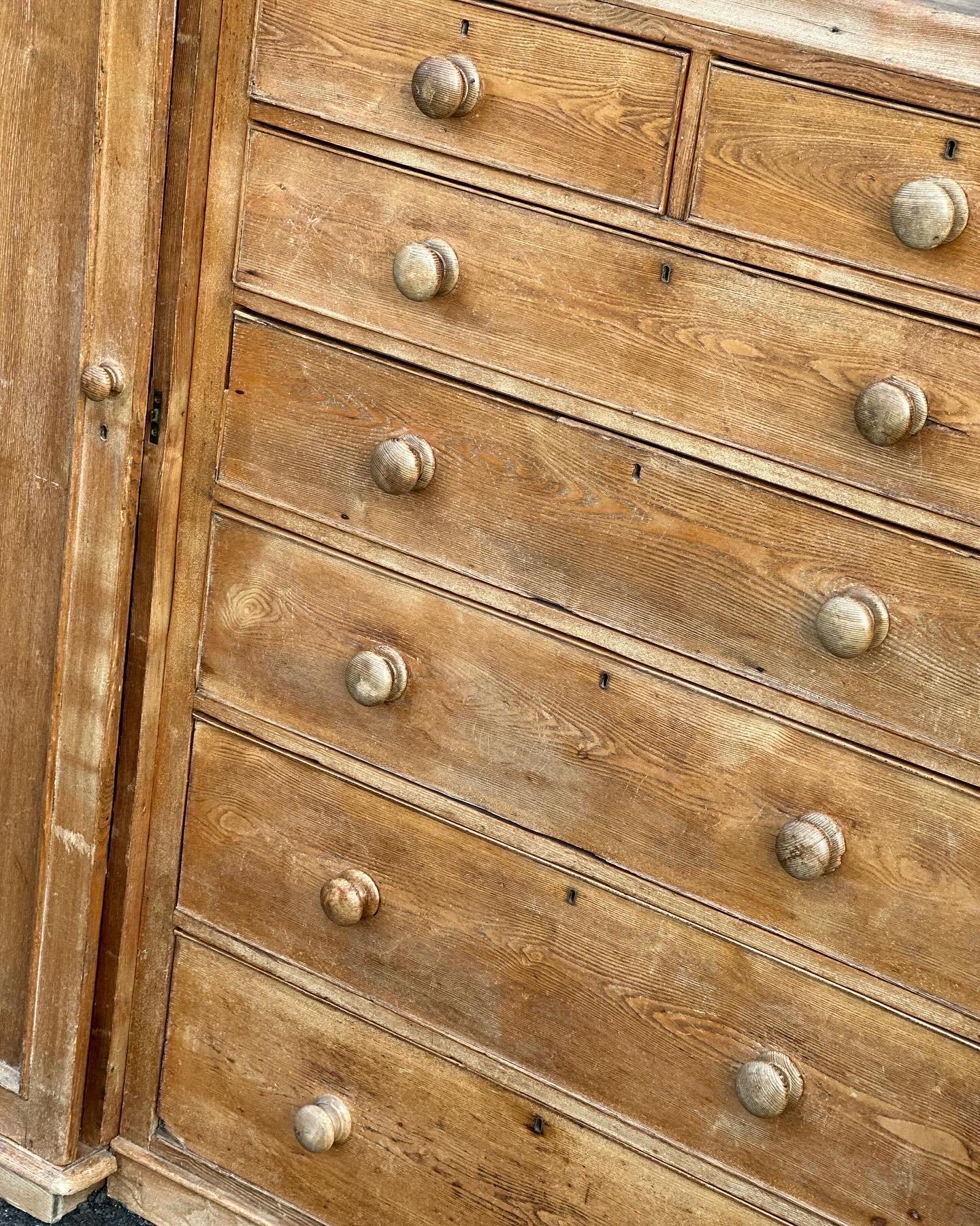 Wood 19th C Hemlock 7 drawer chest with wardrobes For Sale