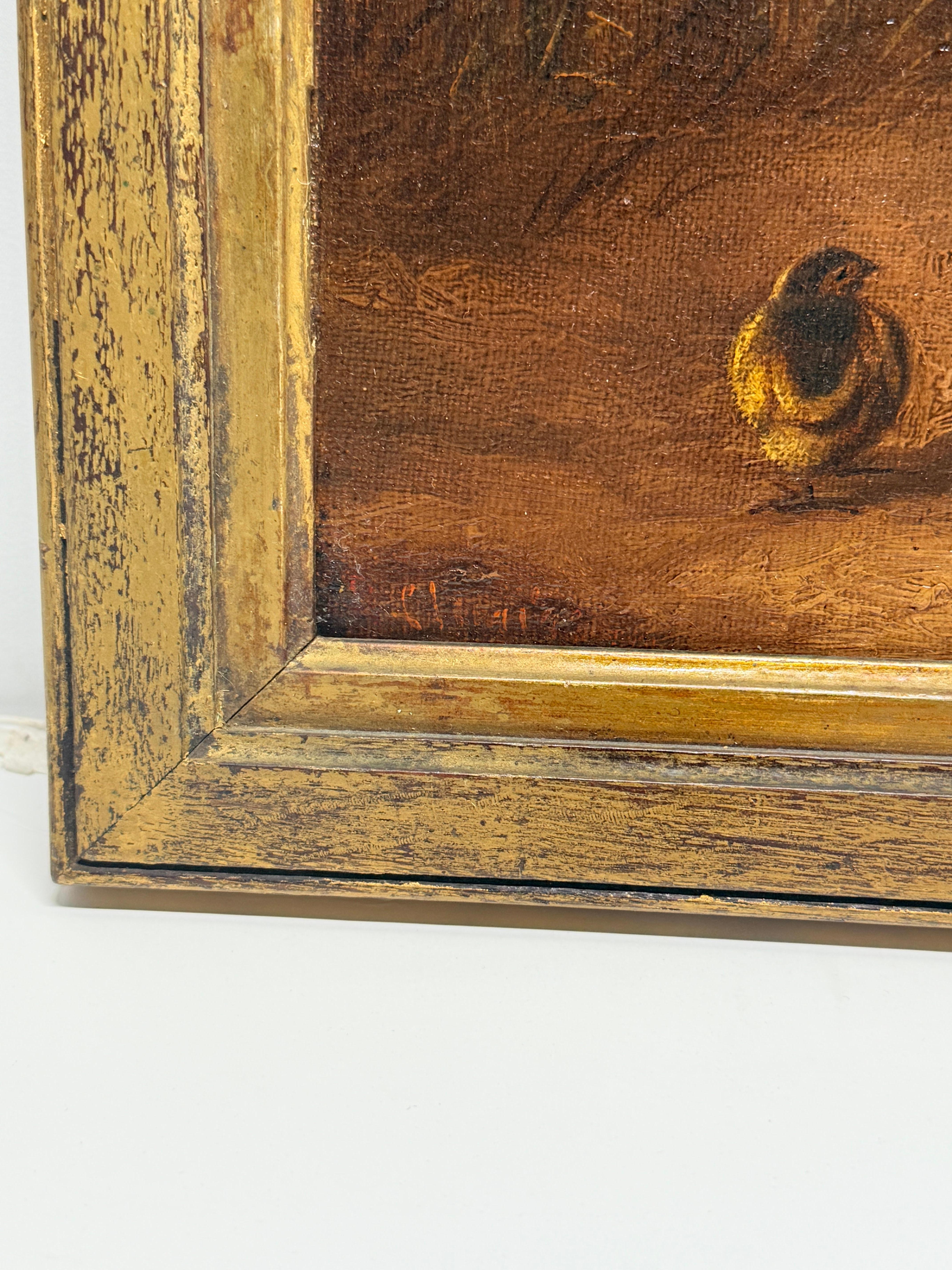 19th C, 'Hen & Newborn Chicks' Oil on Canvas Style of William Baptiste Baird For Sale 5