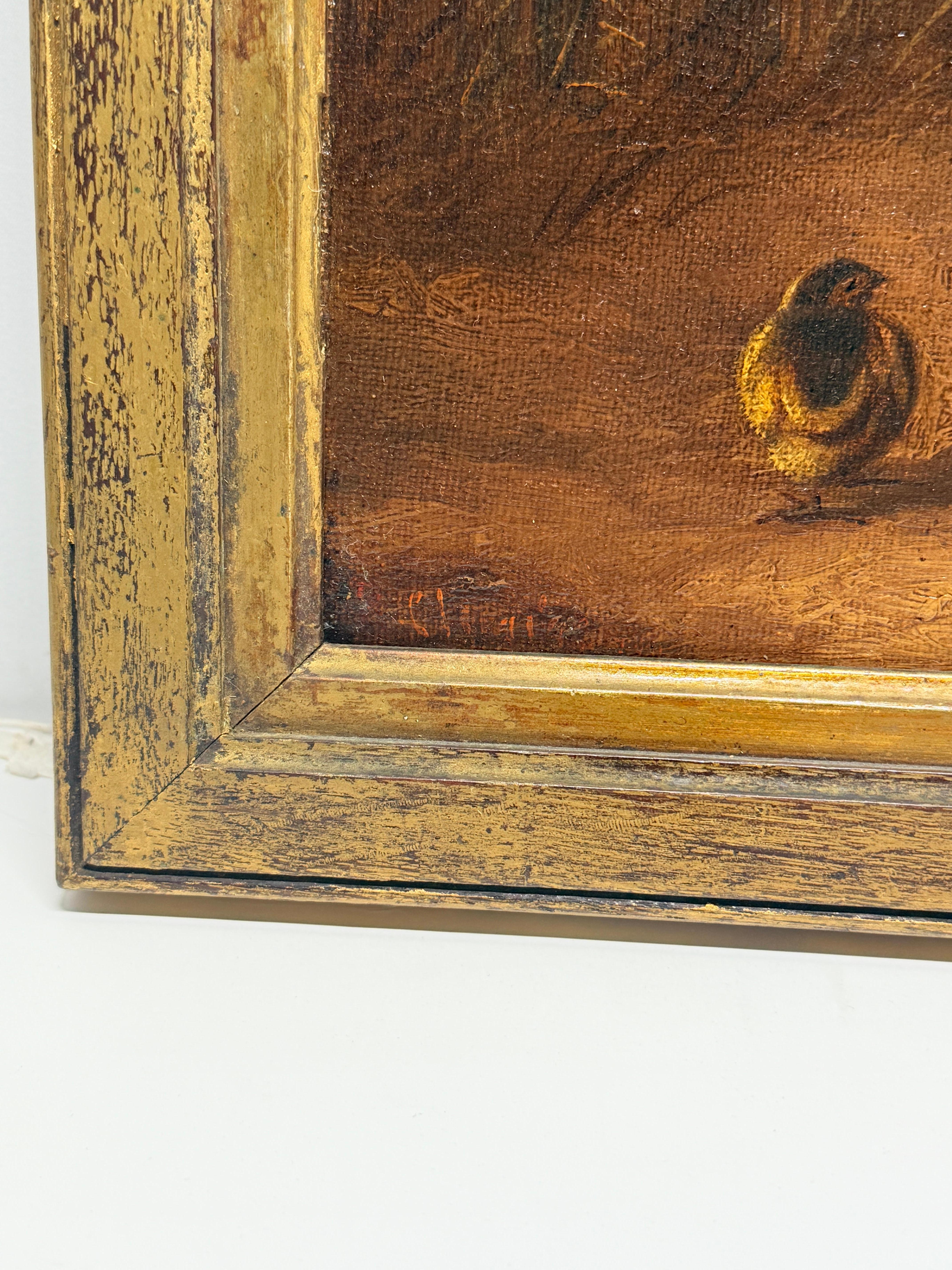 19th C, 'Hen & Newborn Chicks' Oil on Canvas Style of William Baptiste Baird For Sale 6