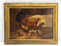 19th C, 'Hen & Newborn Chicks' Oil on Canvas Style of William Baptiste Baird
