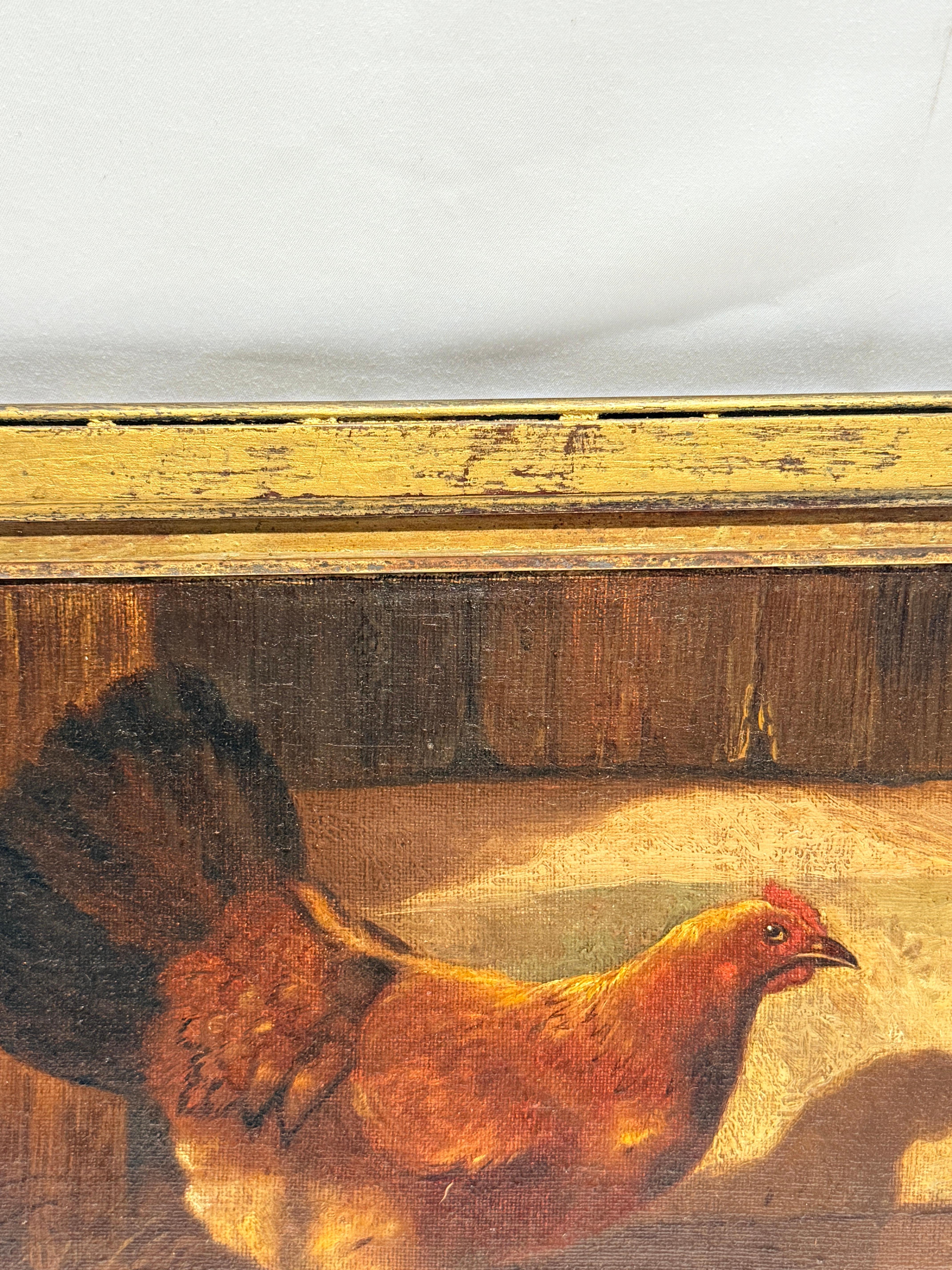 19th Century 19th C, 'Hen & Newborn Chicks' Oil on Canvas Style of William Baptiste Baird For Sale