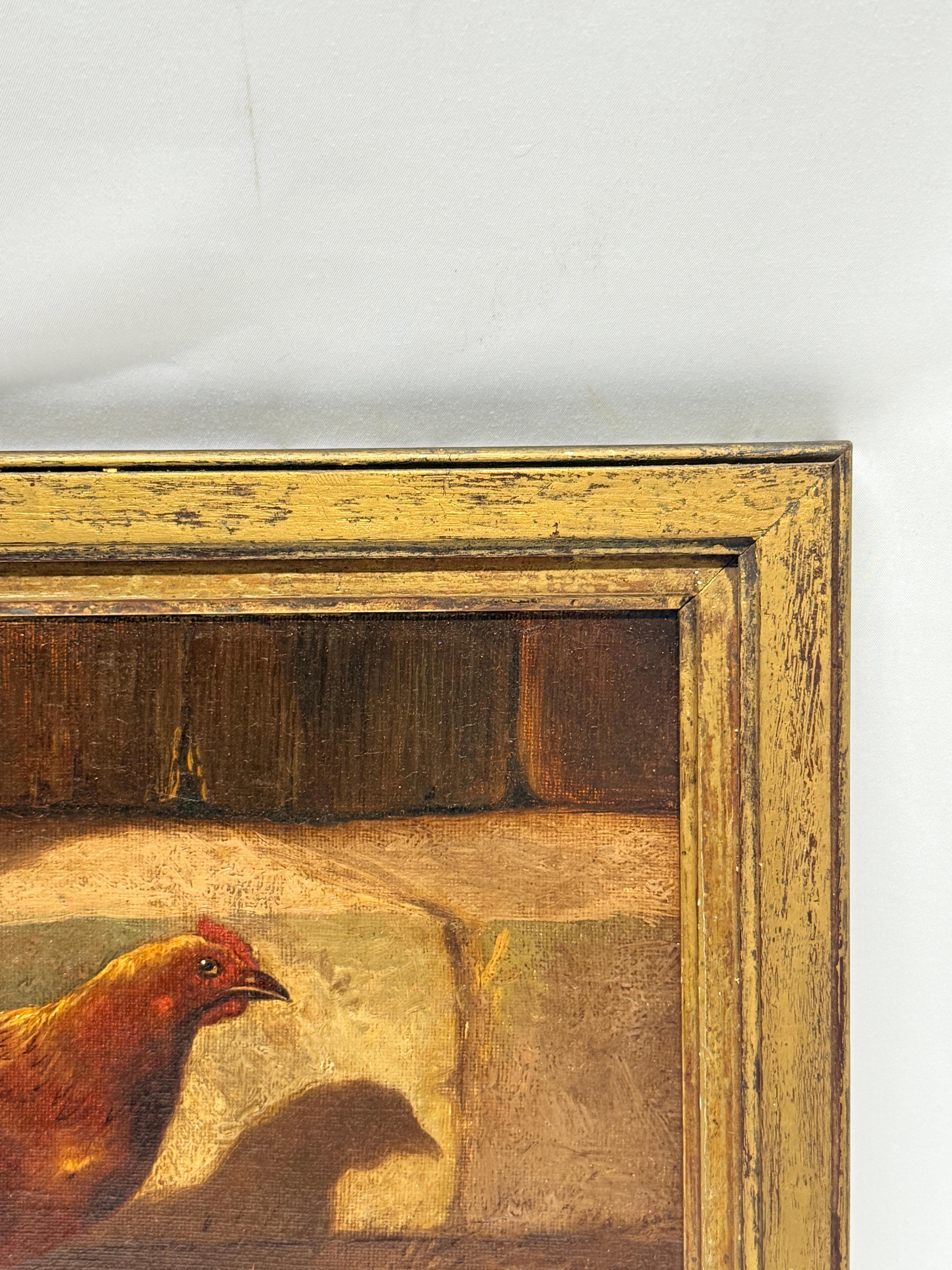 19th C, 'Hen & Newborn Chicks' Oil on Canvas Style of William Baptiste Baird For Sale 1