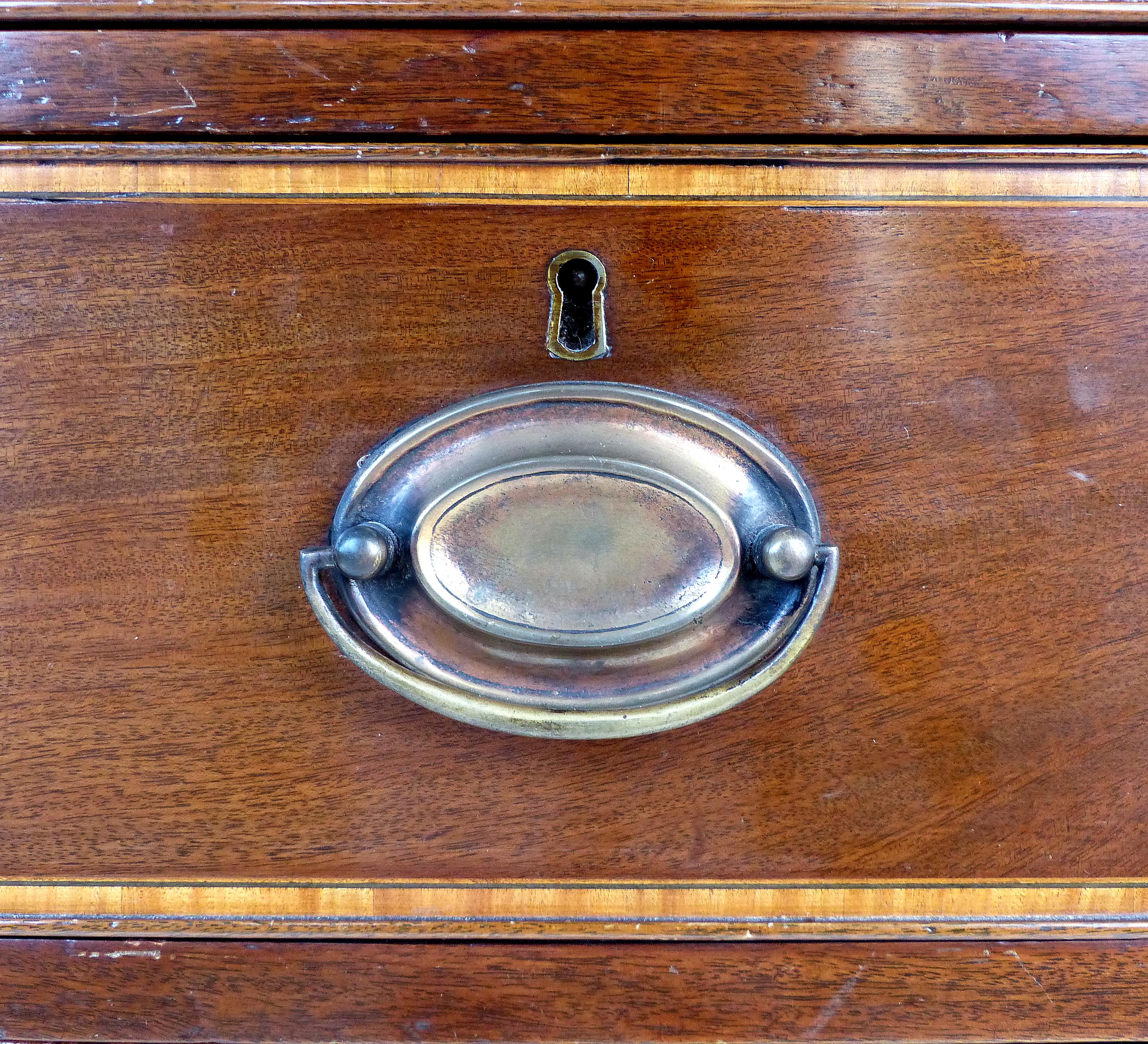 American Hepplewhite Chest of Drawers with Brass Pulls in Mahogany & Satinwood