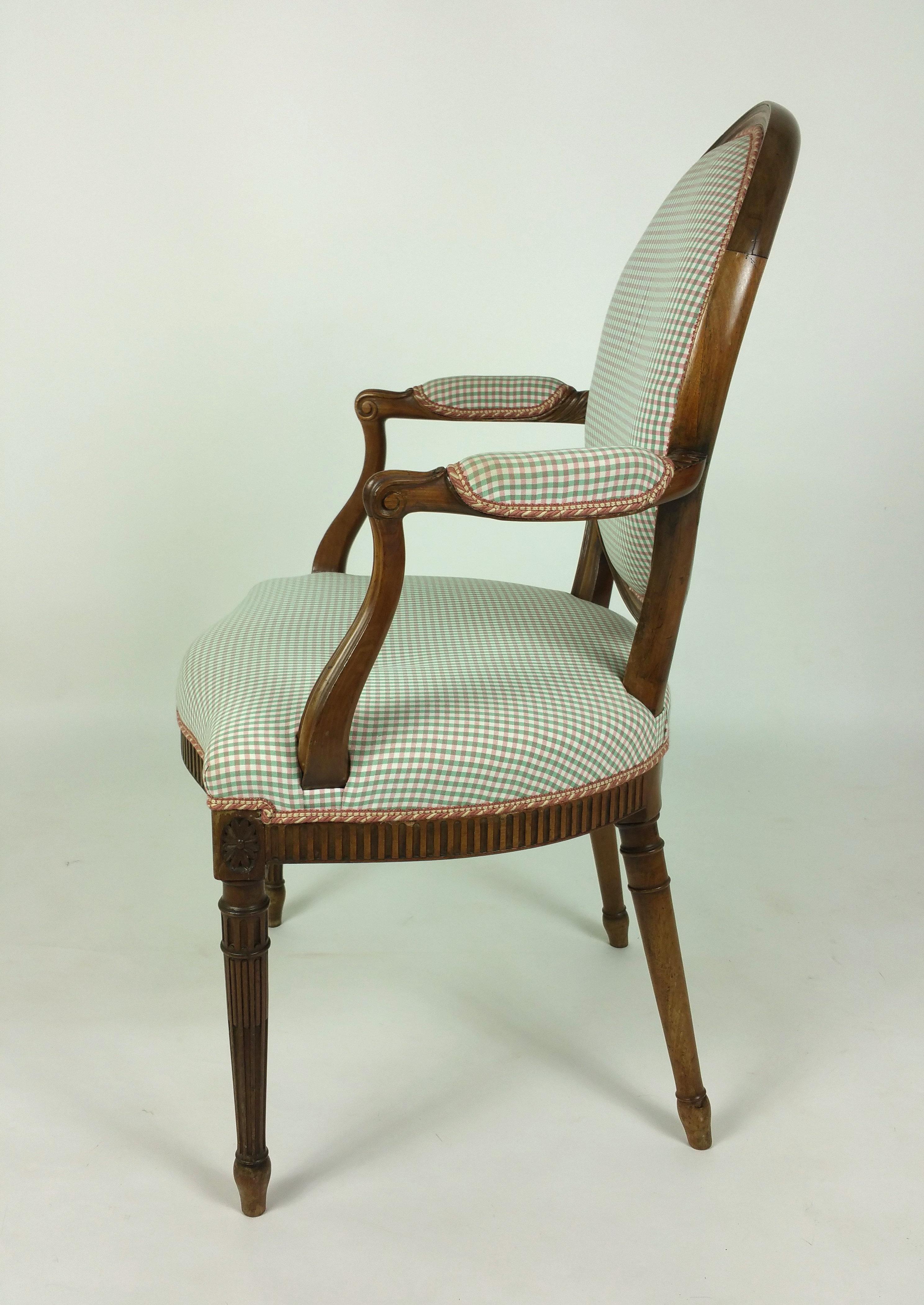 19th Century Hepplewhite Design Carved Walnut Elbow Chair 1