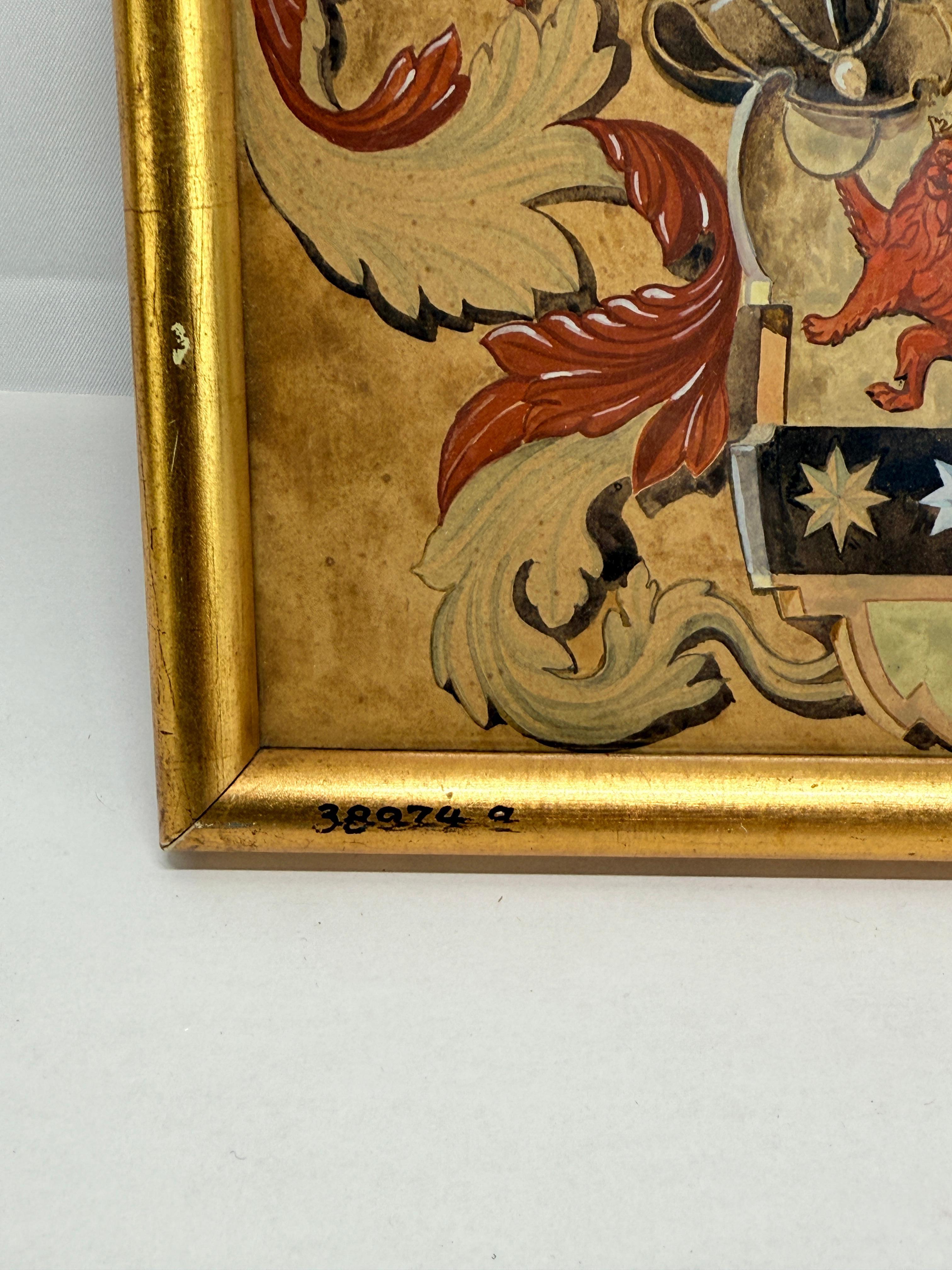 Acuarela heráldica del s. XIX de una nobleza compuesta, firmada E. Wenzel Barroco en venta