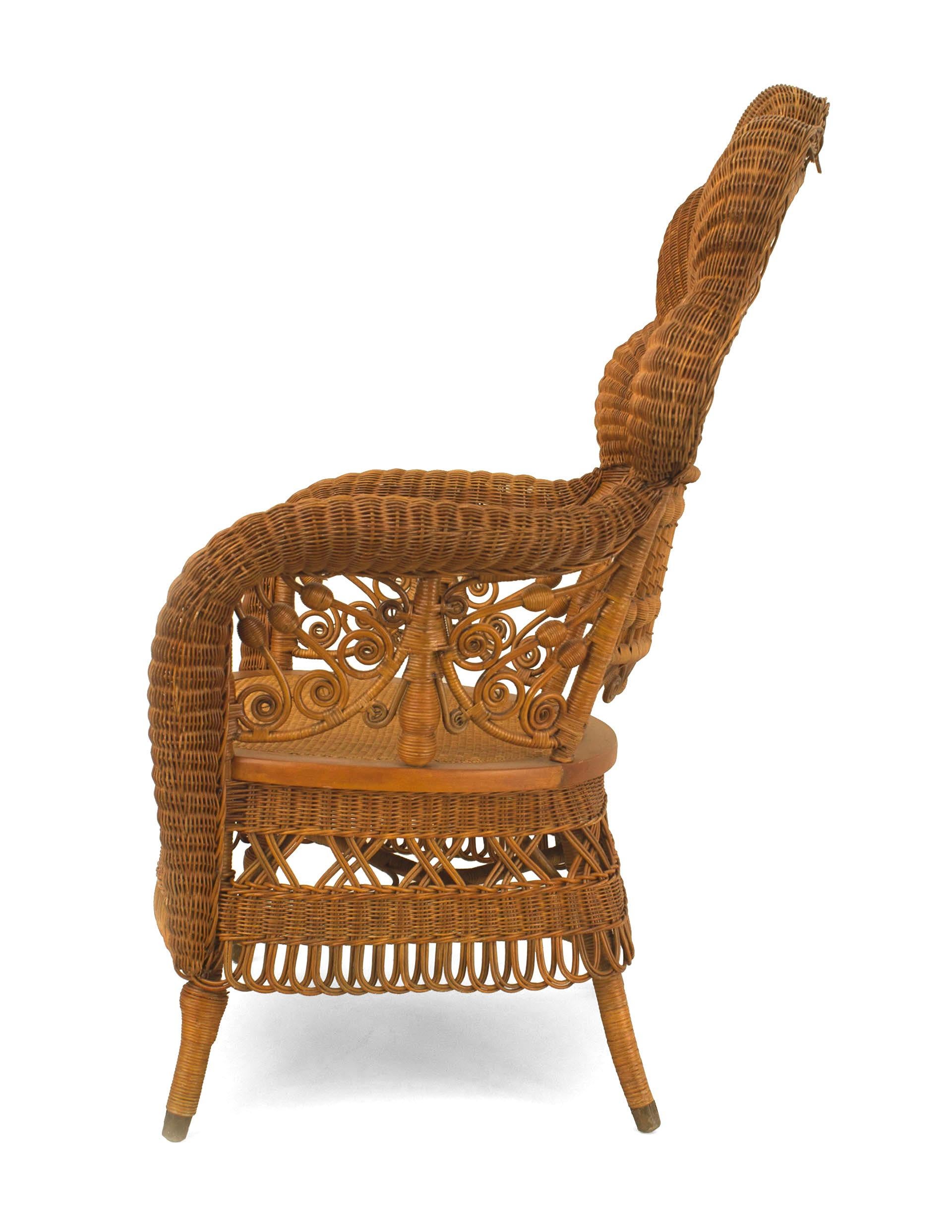 Rustic American Victorian Natural Wicker Arm Chair For Sale