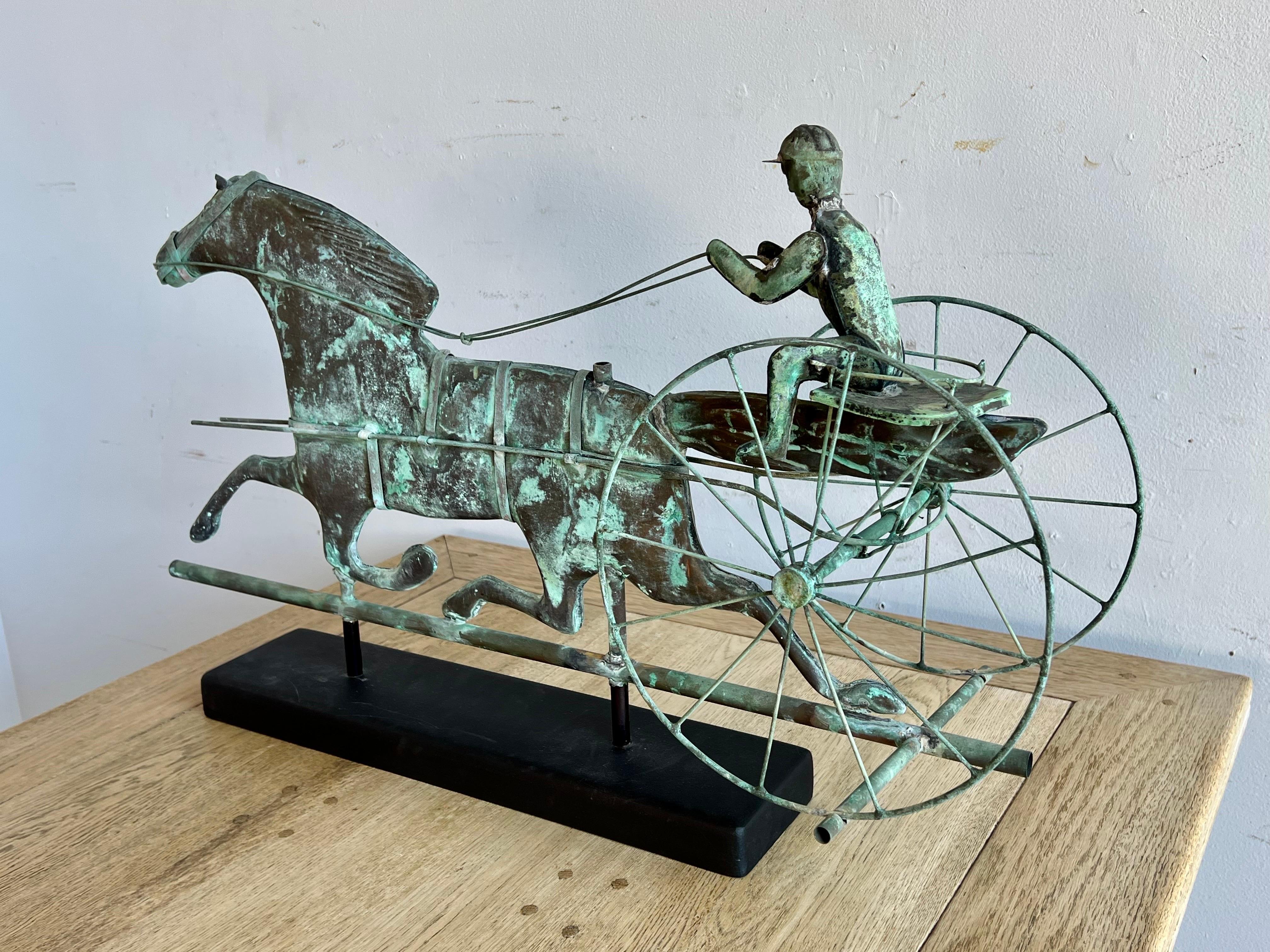 19th C. Horse & Rider Copper Weathervane on Wood Base 6