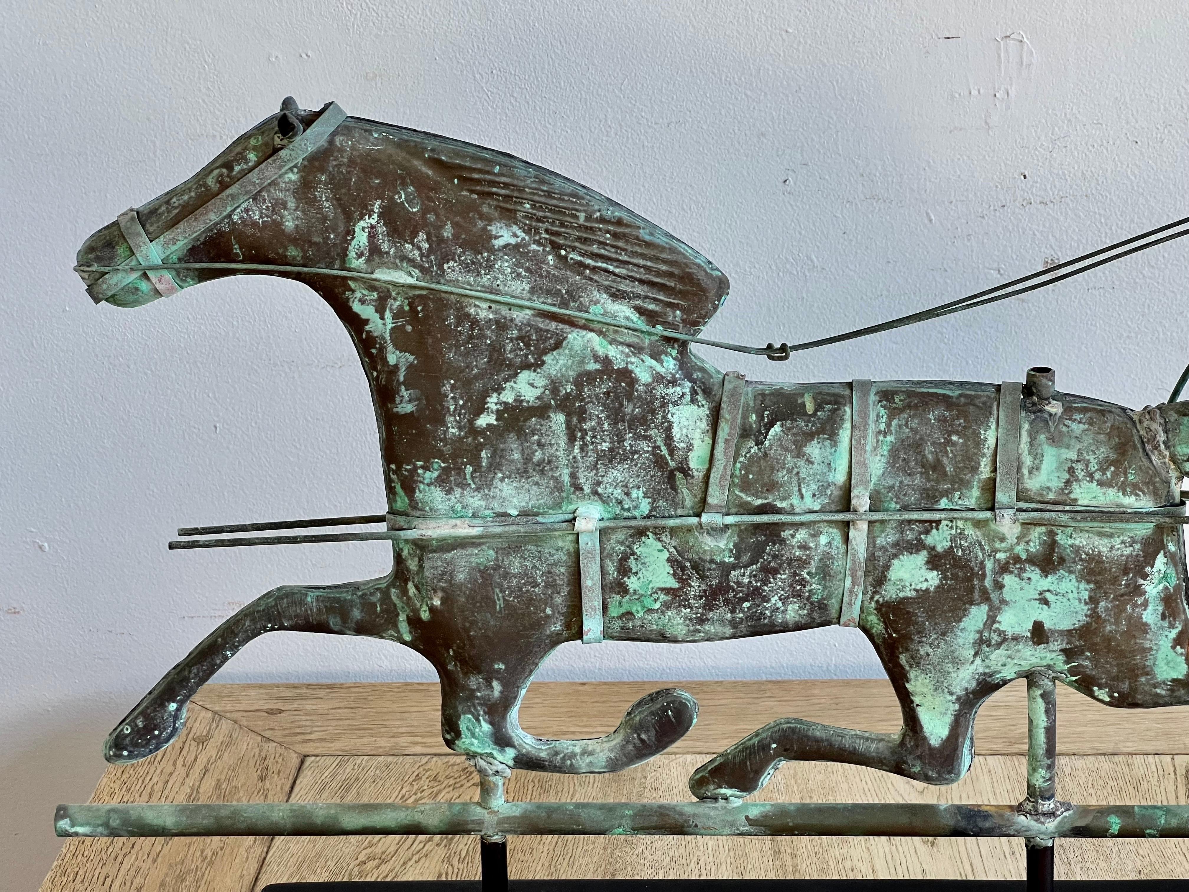 American 19th C. Horse & Rider Copper Weathervane on Wood Base