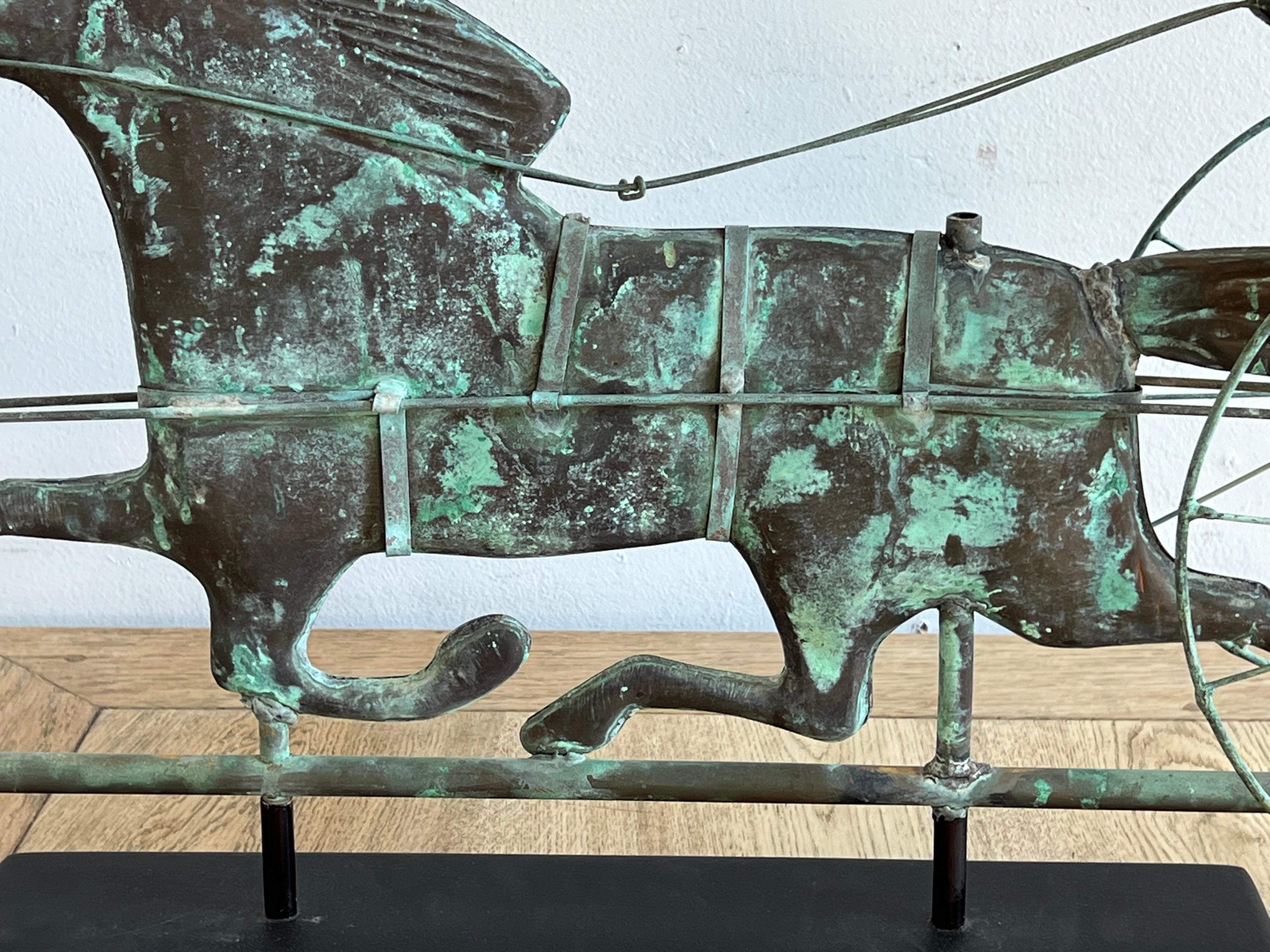 19th Century 19th C. Horse & Rider Copper Weathervane on Wood Base