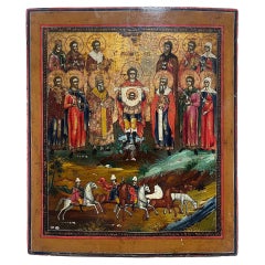 19th C. Icon St. Floros and Lauros with Archangel Michael Holding the Holy Face