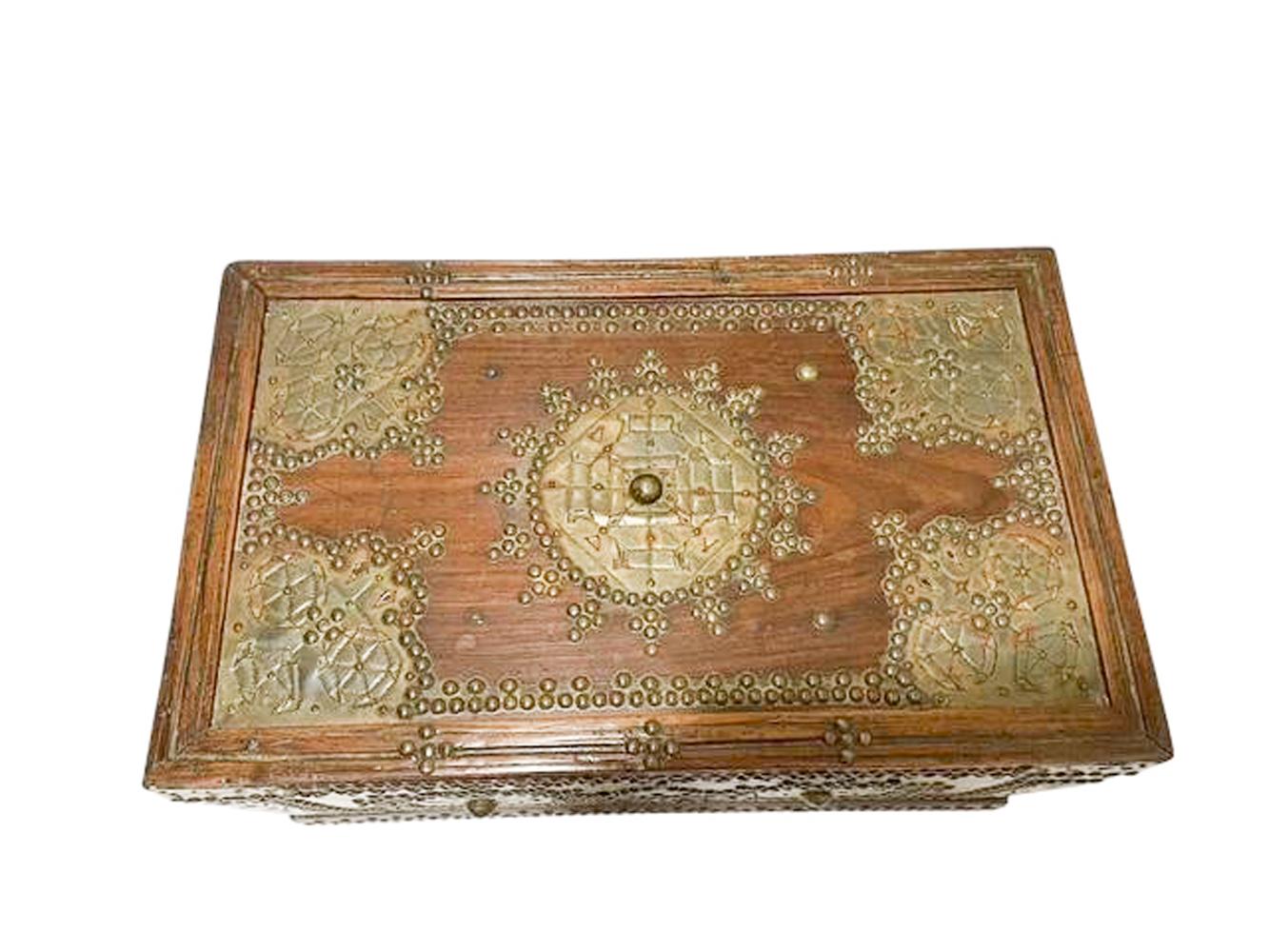 Anglo-Indian 19th C. Indian Fitted Teak Workbox with Brass Tack and Applique Work For Sale