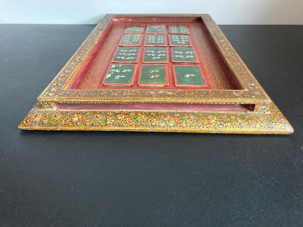 19th C Indian Mughal Painted Bone Playing Cards in Gilt Lacquered Frame 5