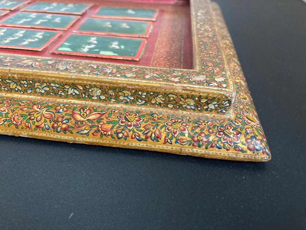 19th C Indian Mughal Painted Bone Playing Cards in Gilt Lacquered Frame 6