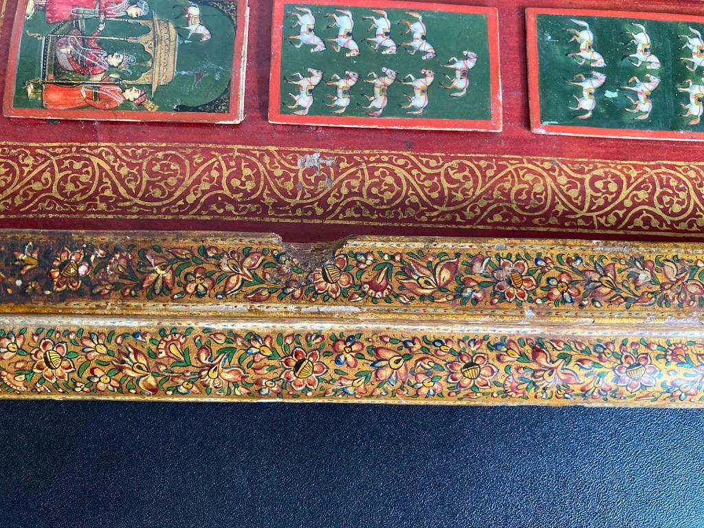 19th C Indian Mughal Painted Bone Playing Cards in Gilt Lacquered Frame 7