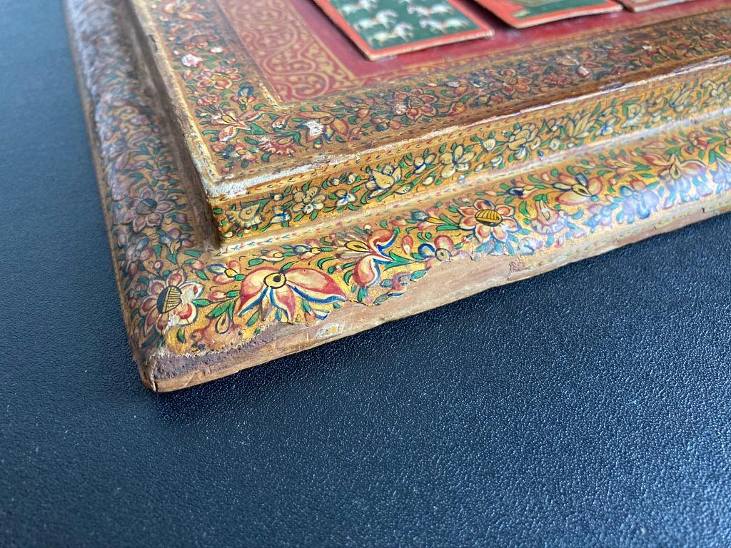 19th C Indian Mughal Painted Bone Playing Cards in Gilt Lacquered Frame 9