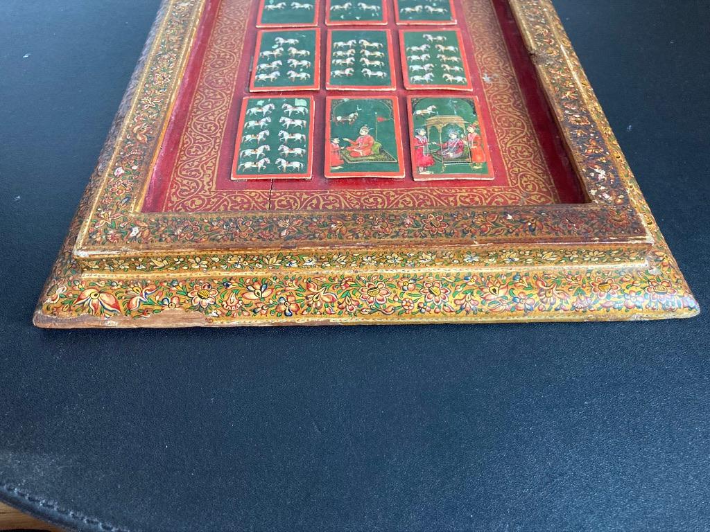 19th C Indian Mughal Painted Bone Playing Cards in Gilt Lacquered Frame 10