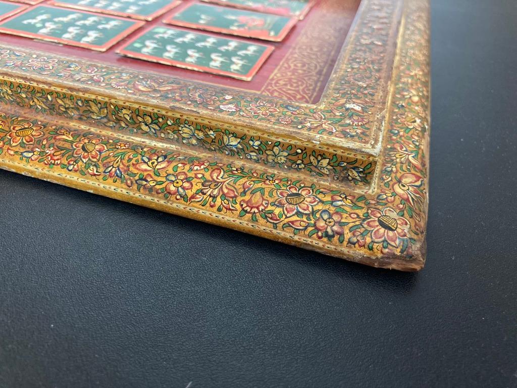 19th C Indian Mughal Painted Bone Playing Cards in Gilt Lacquered Frame 11