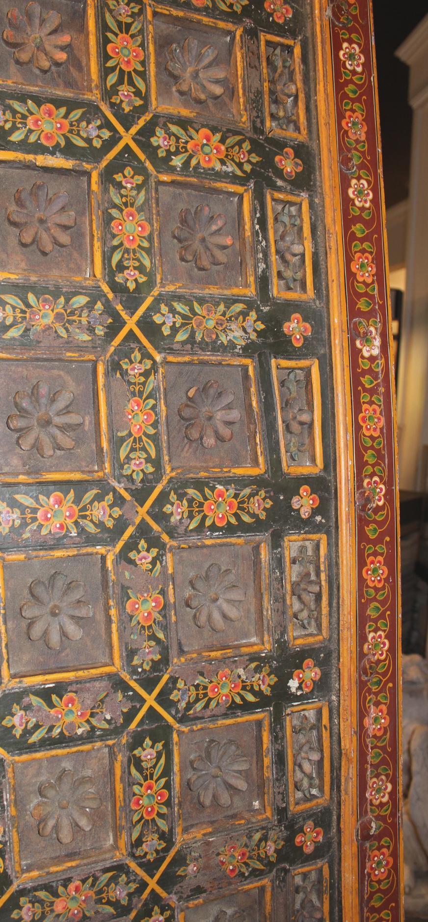 Indian Polychrome Carved Architectural Ceiling Panel with Lotus Blossoms In Good Condition In Milford, NH