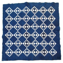 19th C Indigo & White Crown of Thorns Quilt