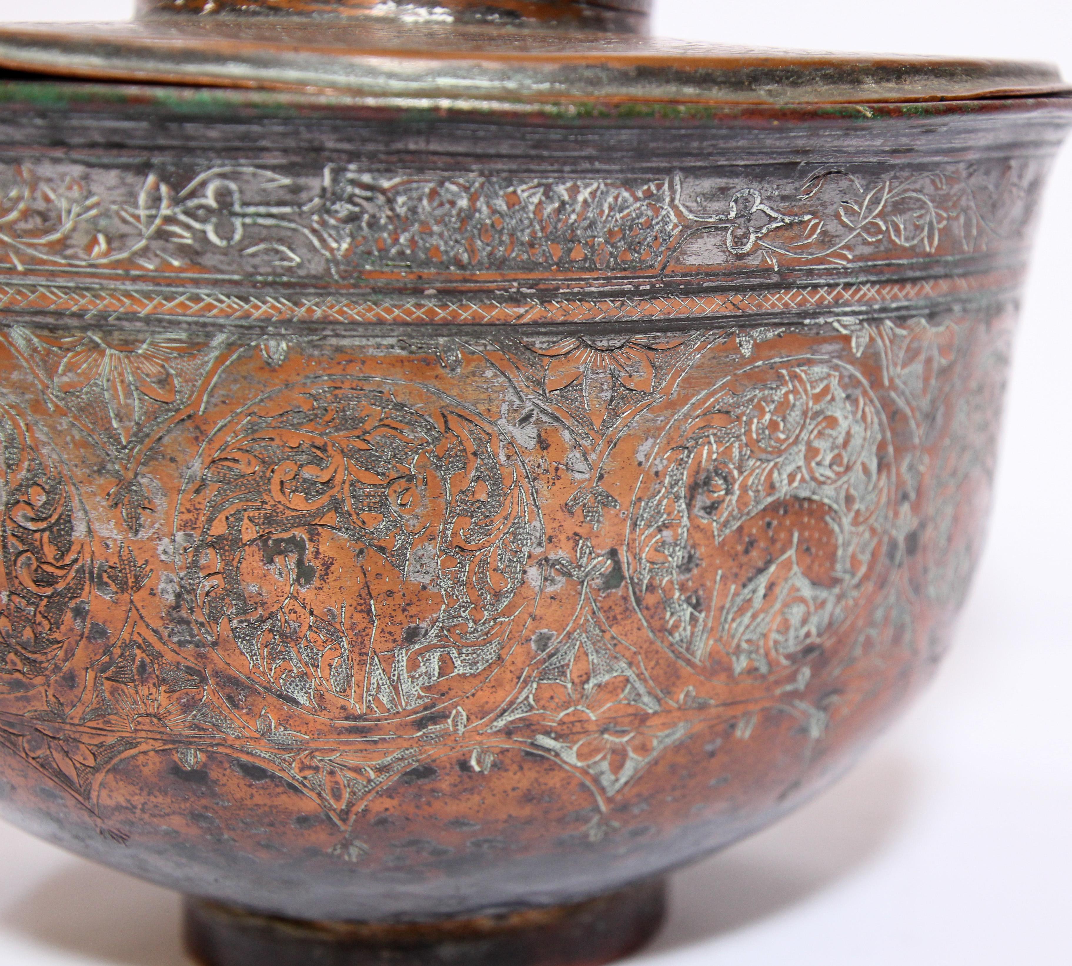 Indian 19th Century Indo Persian Qajar Tinned Copper Lidded Bowl