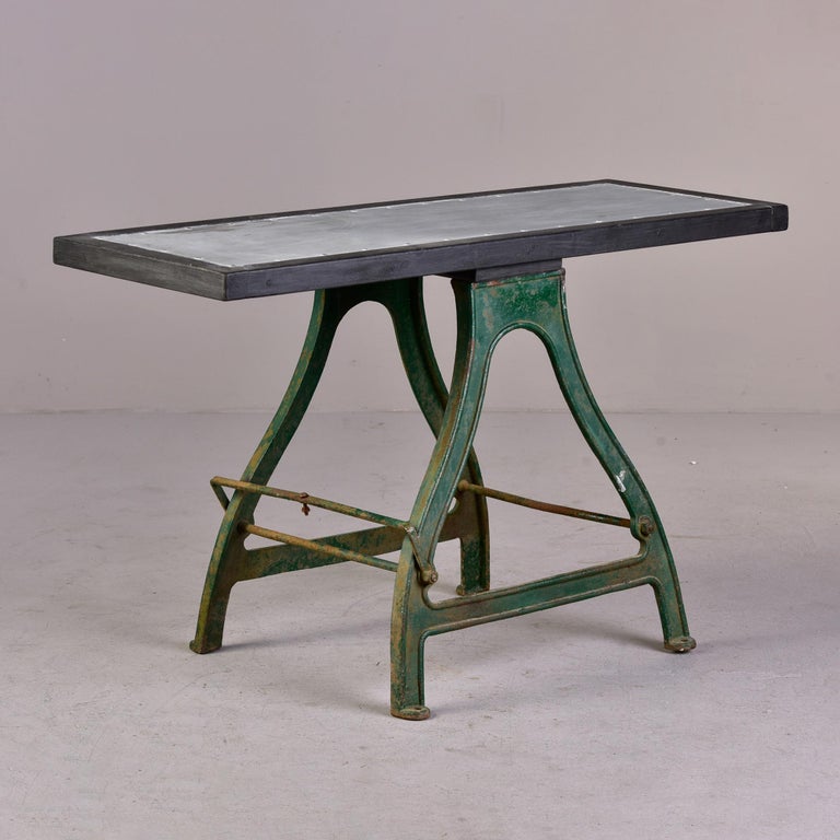 19th C Industrial Table with Orig Painted Iron Base and New Zinc Top For Sale 6