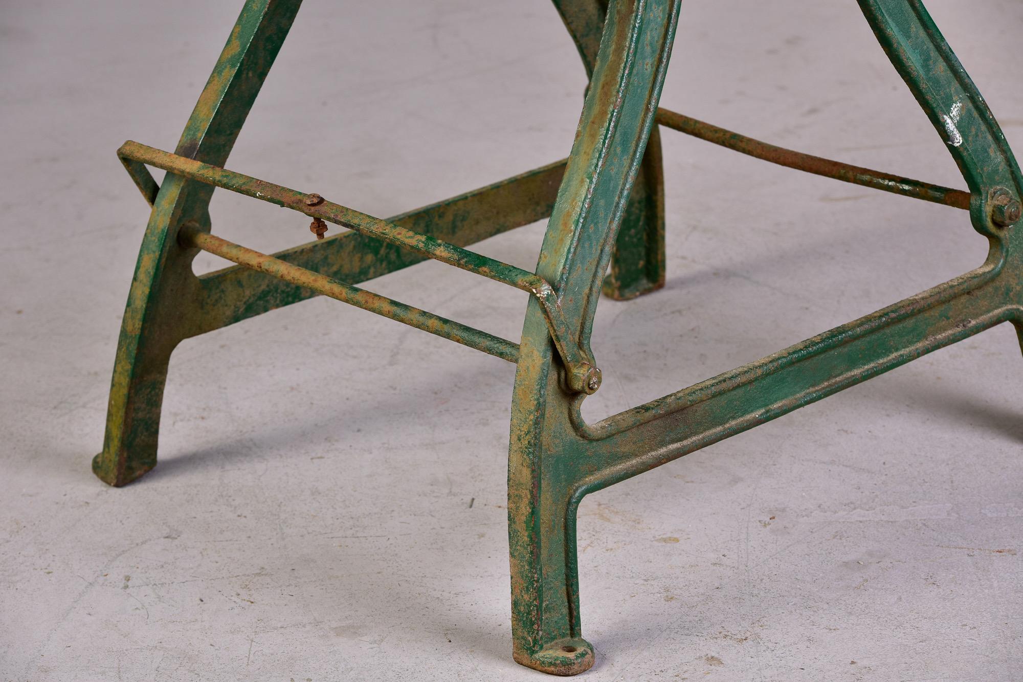 19th C Industrial Table with Orig Painted Iron Base and New Zinc Top For Sale 7