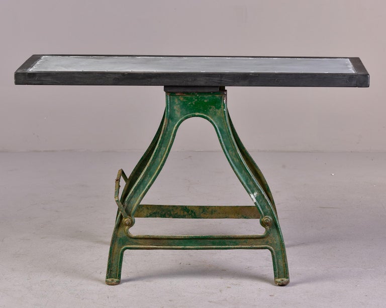 19th C Industrial Table with Orig Painted Iron Base and New Zinc Top For Sale 8