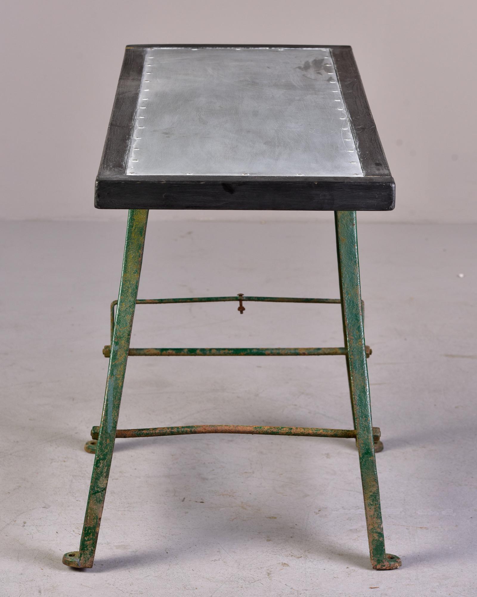 19th C Industrial Table with Orig Painted Iron Base and New Zinc Top For Sale 9