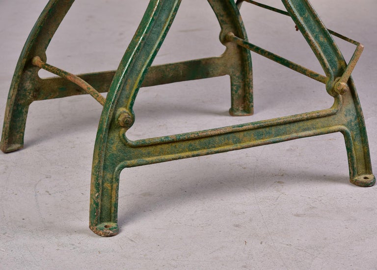 19th Century 19th C Industrial Table with Orig Painted Iron Base and New Zinc Top For Sale