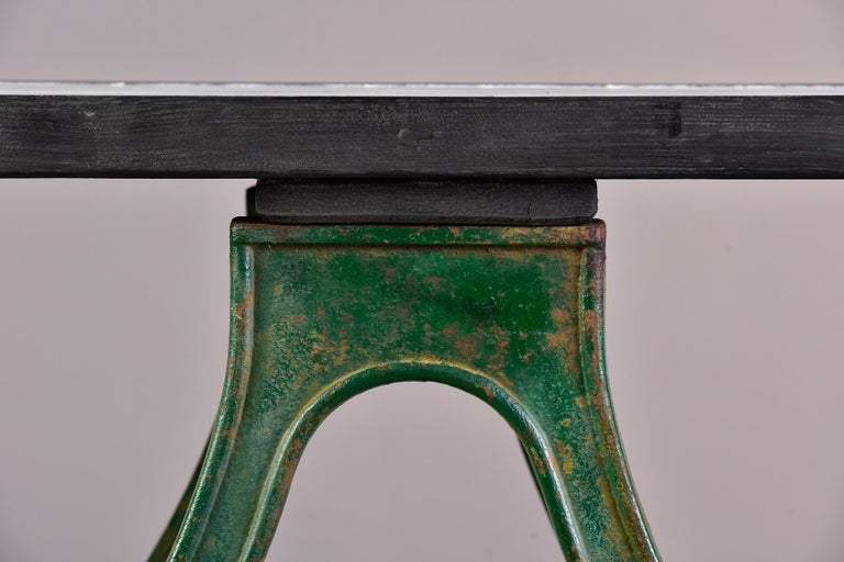 19th C Industrial Table with Orig Painted Iron Base and New Zinc Top For Sale 1