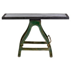 19th C Industrial Table with Orig Painted Iron Base and New Zinc Top