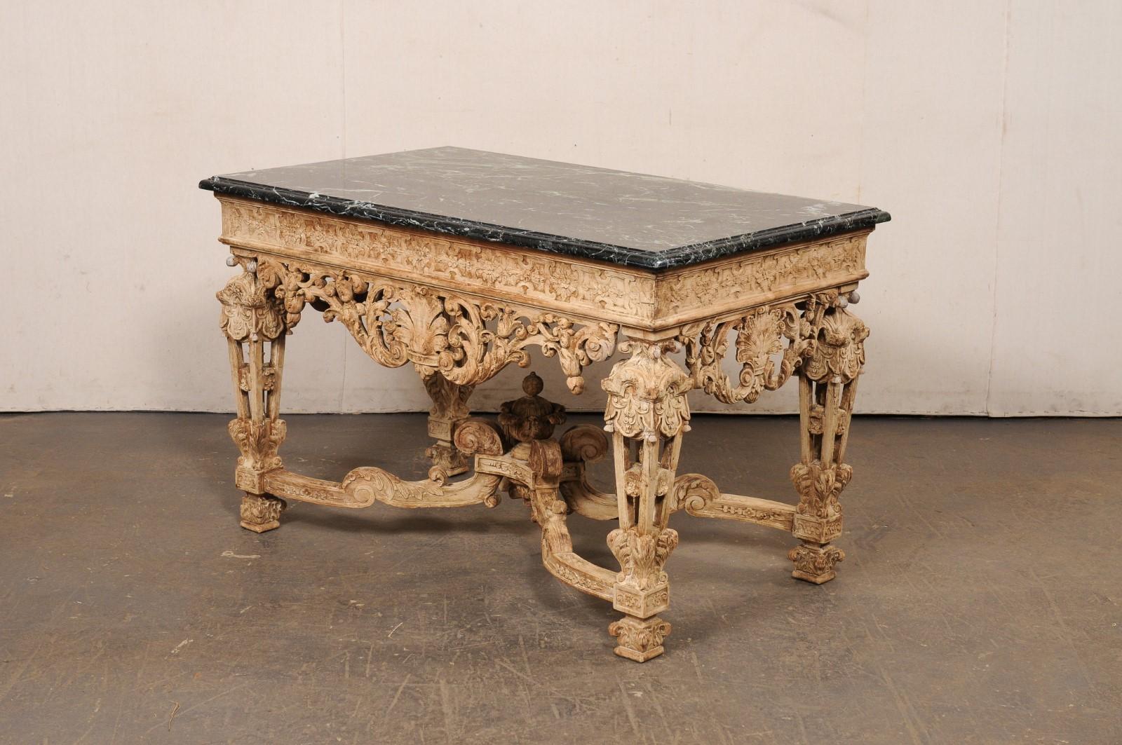19th C. Intricately-Carved French Table w/Black Marble Top- Exceptional Detail! For Sale 7