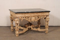 19th C. Intricately-Carved French Table w/Black Marble Top- Exceptional Detail!