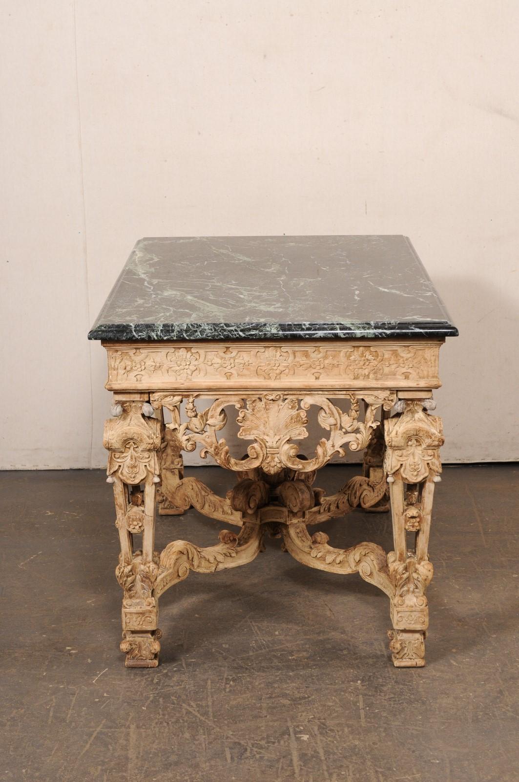 19th C. Intricately-Carved French Table w/Black Marble Top- Exceptional Detail! For Sale 4