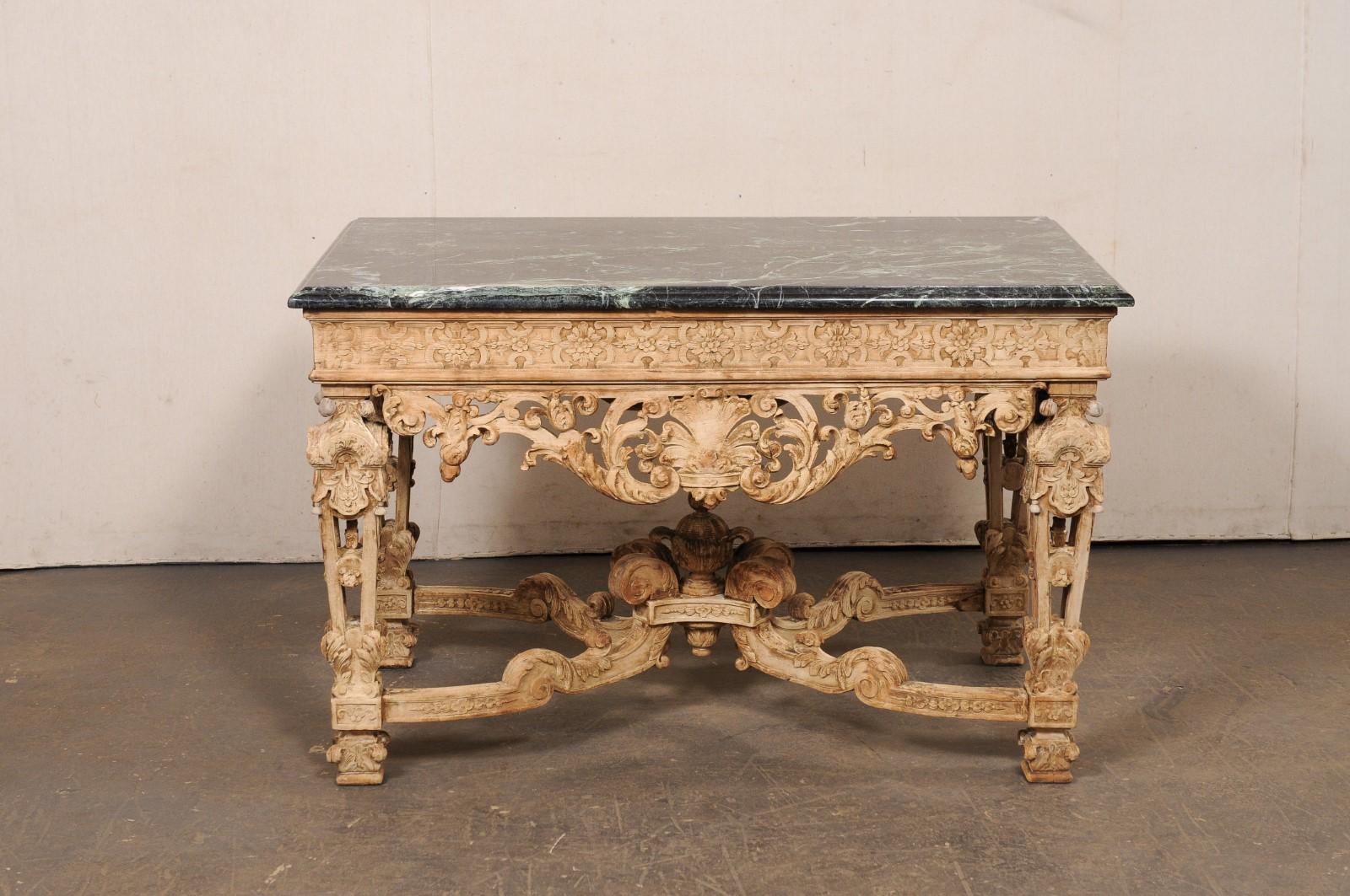 19th C. Intricately-Carved French Table w/Black Marble Top- Exceptional Detail! For Sale 5