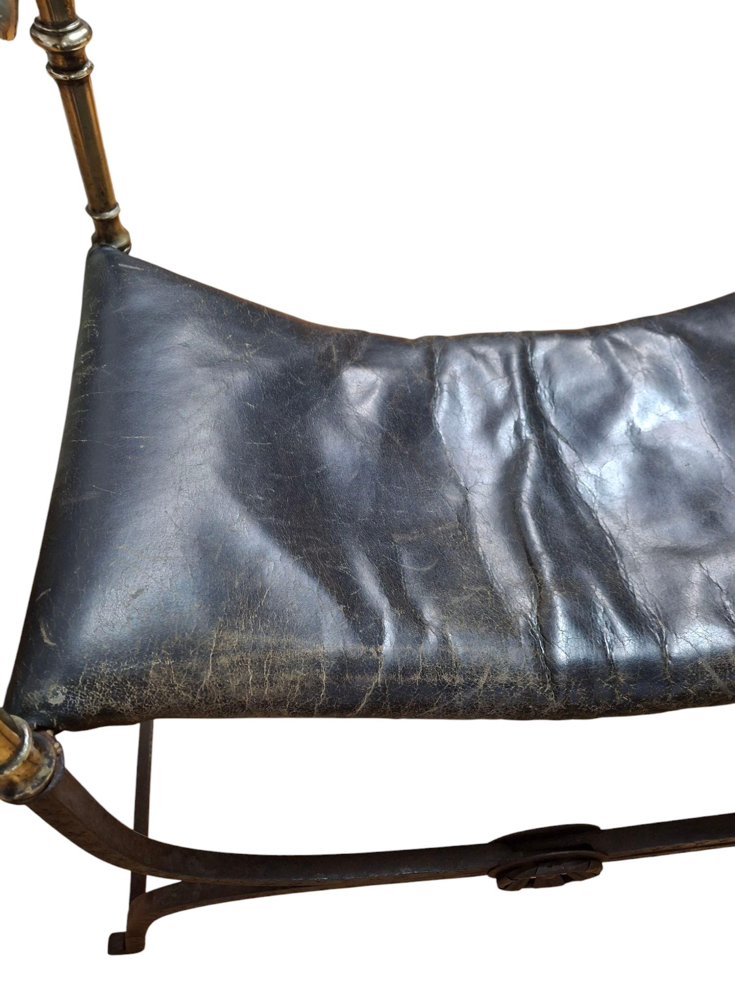 Baroque 19th C. Iron & Brass X-Frame Curule Bench For Sale