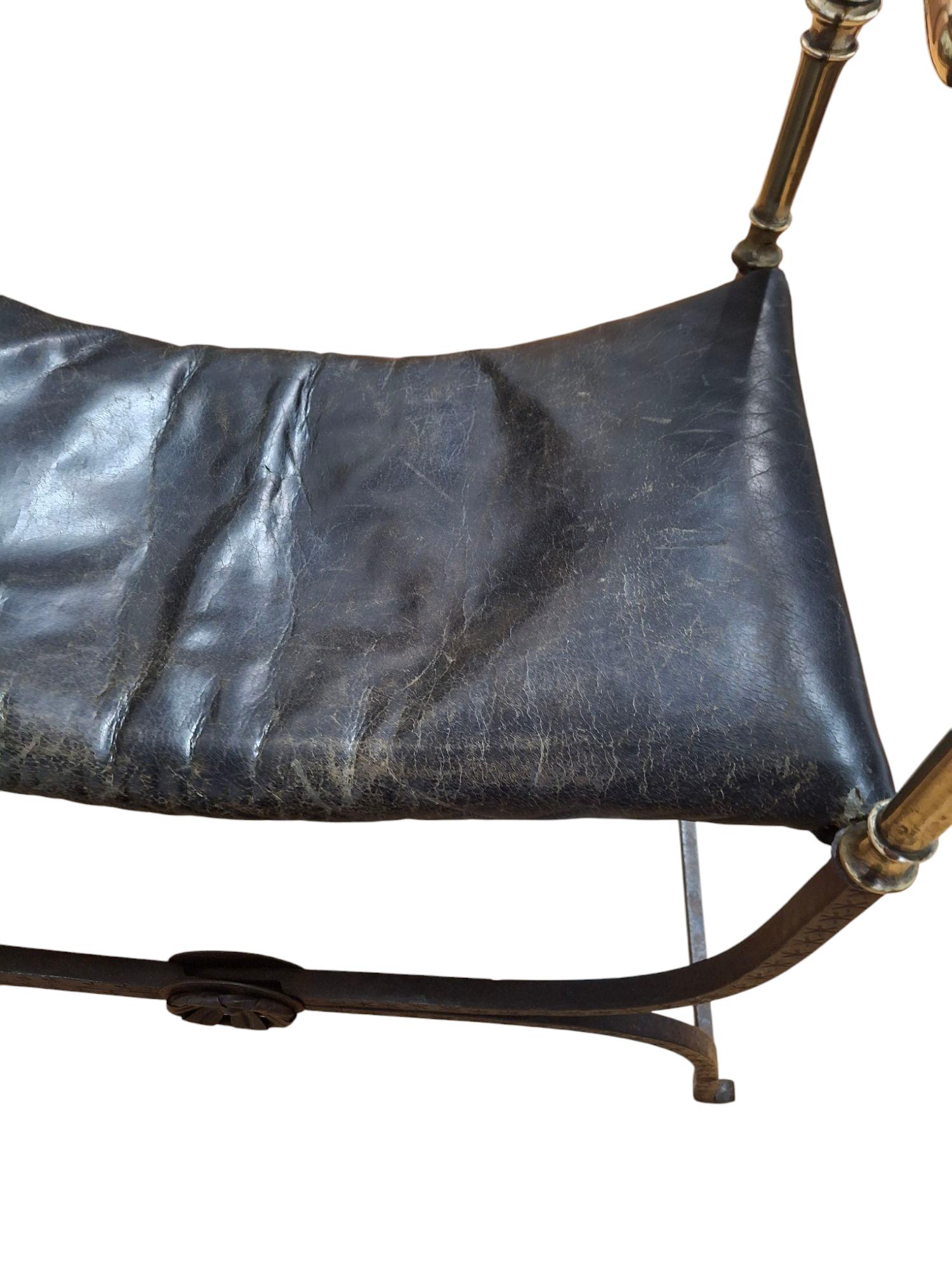 European 19th C. Iron & Brass X-Frame Curule Bench For Sale