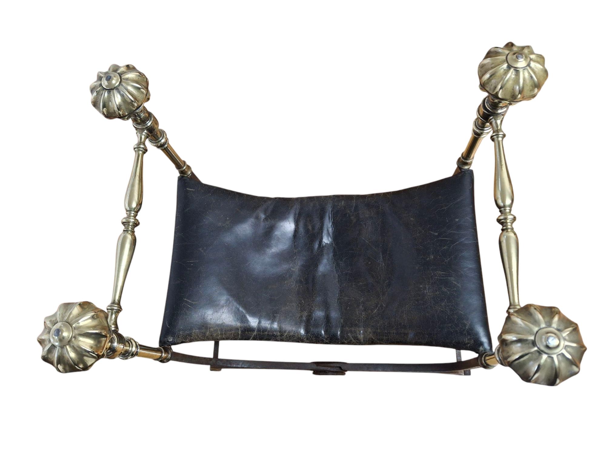 19th C. Iron & Brass X-Frame Curule Bench In Good Condition For Sale In San Francisco, CA