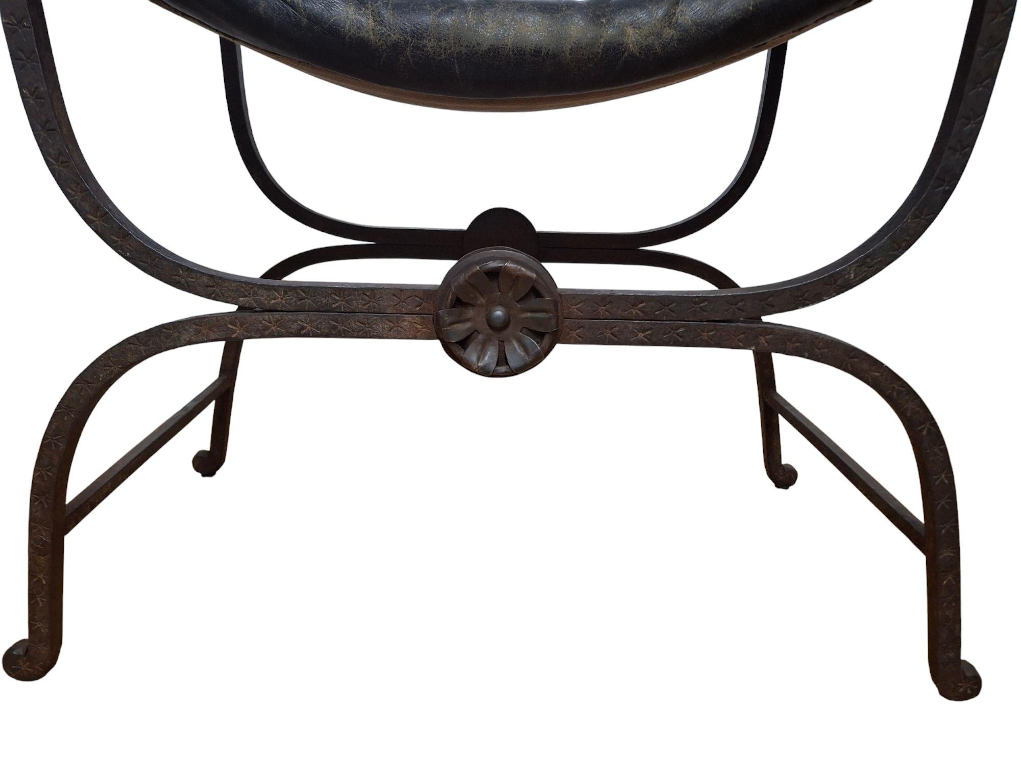 19th Century 19th C. Iron & Brass X-Frame Curule Bench For Sale