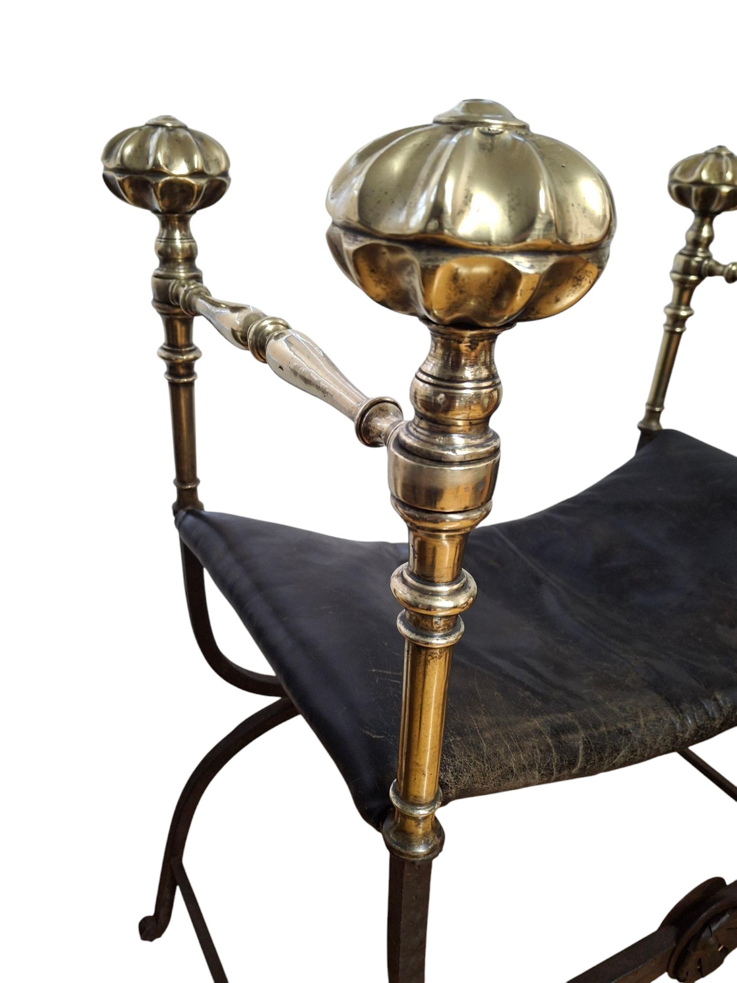 19th C. Iron & Brass X-Frame Curule Bench For Sale 1