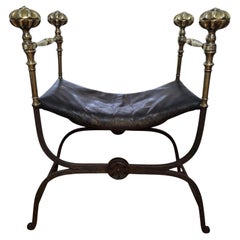 19th C. Iron & Brass X-Frame Curule Bench